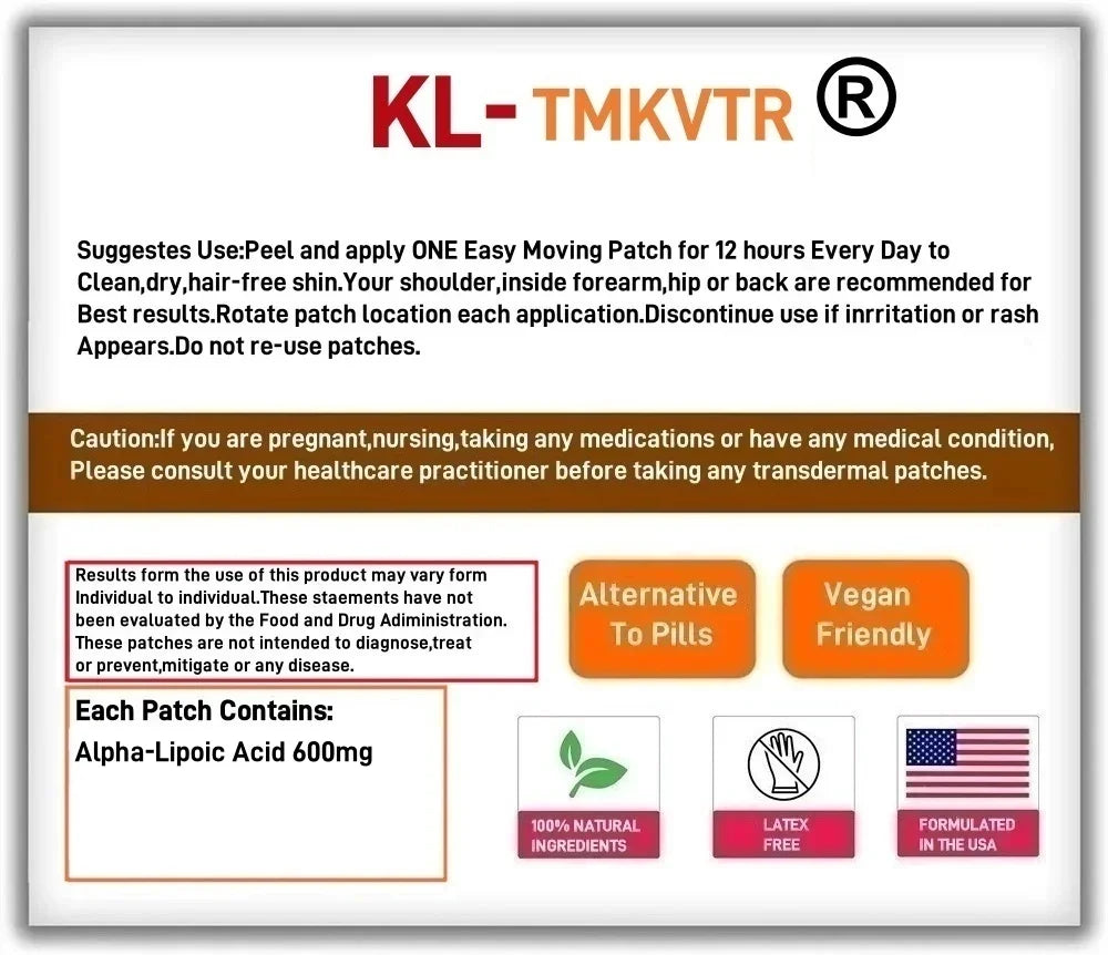 30 Patches Alpha-Lipoic Acid Transdermal Patches for Nerve Support and Neuropathy Relief