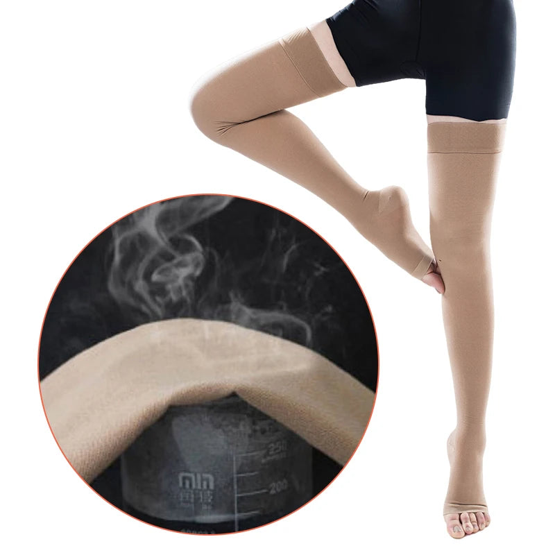 1Pair Thigh High Open Toe Medical Compression Socks (34-46mmHg)