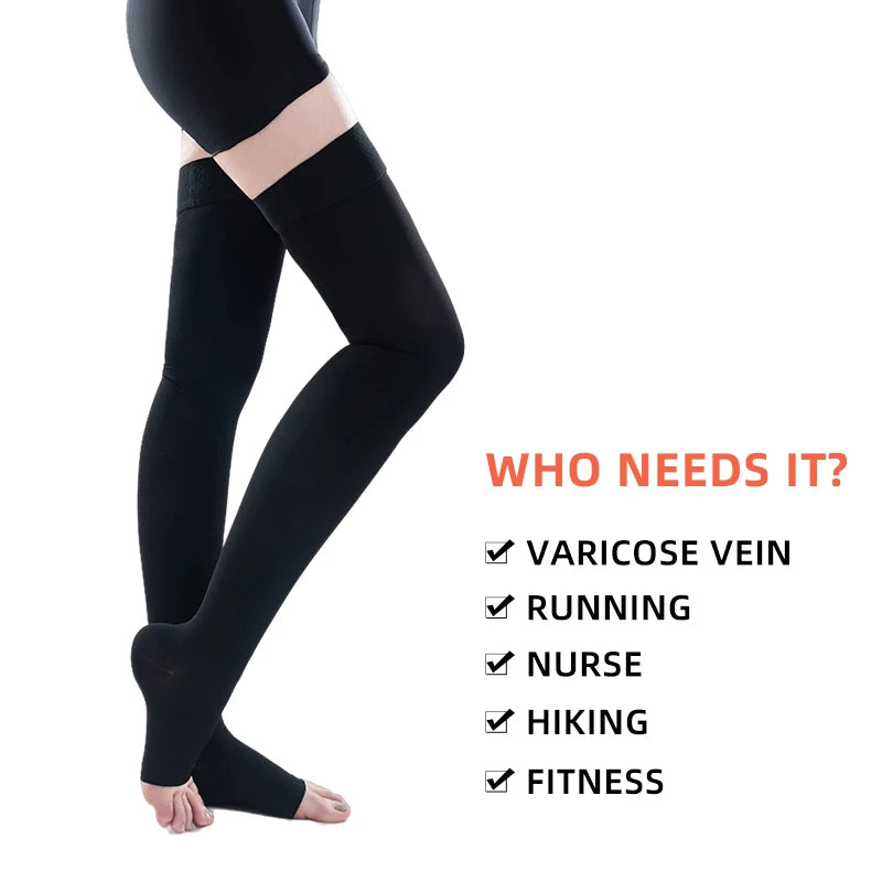 1Pair Thigh High Open Toe Medical Compression Socks (34-46mmHg)