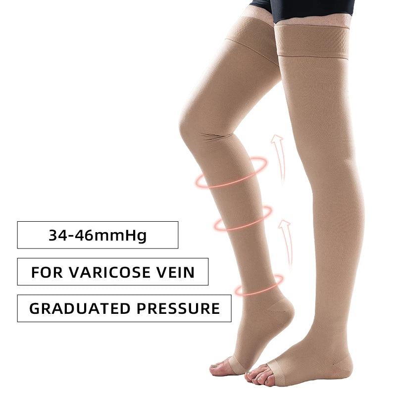 1Pair Thigh High Open Toe Medical Compression Socks (34-46mmHg)