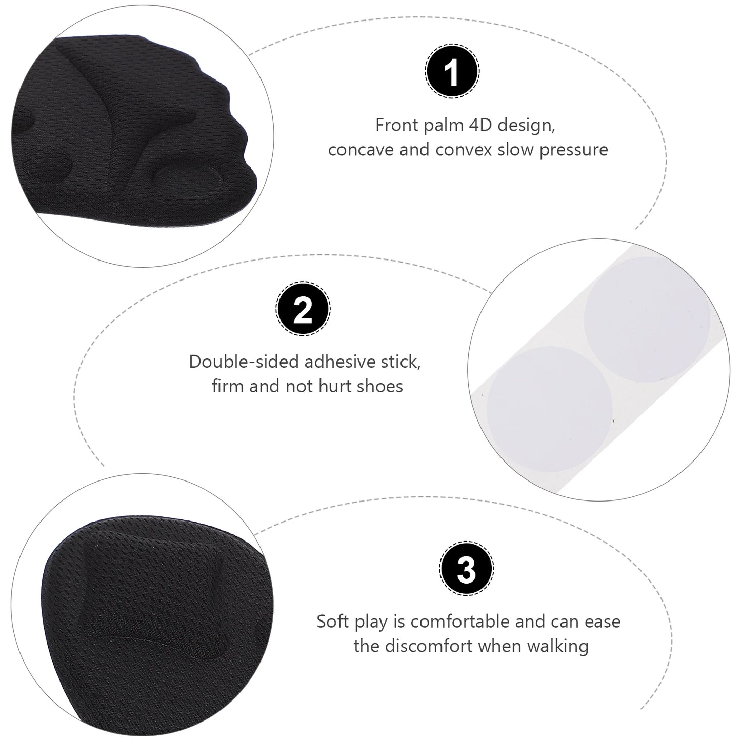 3 Pairs High Heels Sole Pad Foot Cushion Metatarsal Cushions Forefoot Black Man