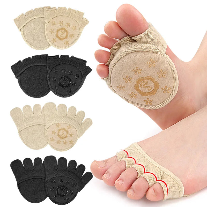 2Pcs=1Pair Five Finger Socks Pad Toe Separator Foot Care Half Bunion Sleeve Protector Hallux Valgus Forefoot Insoles For Women