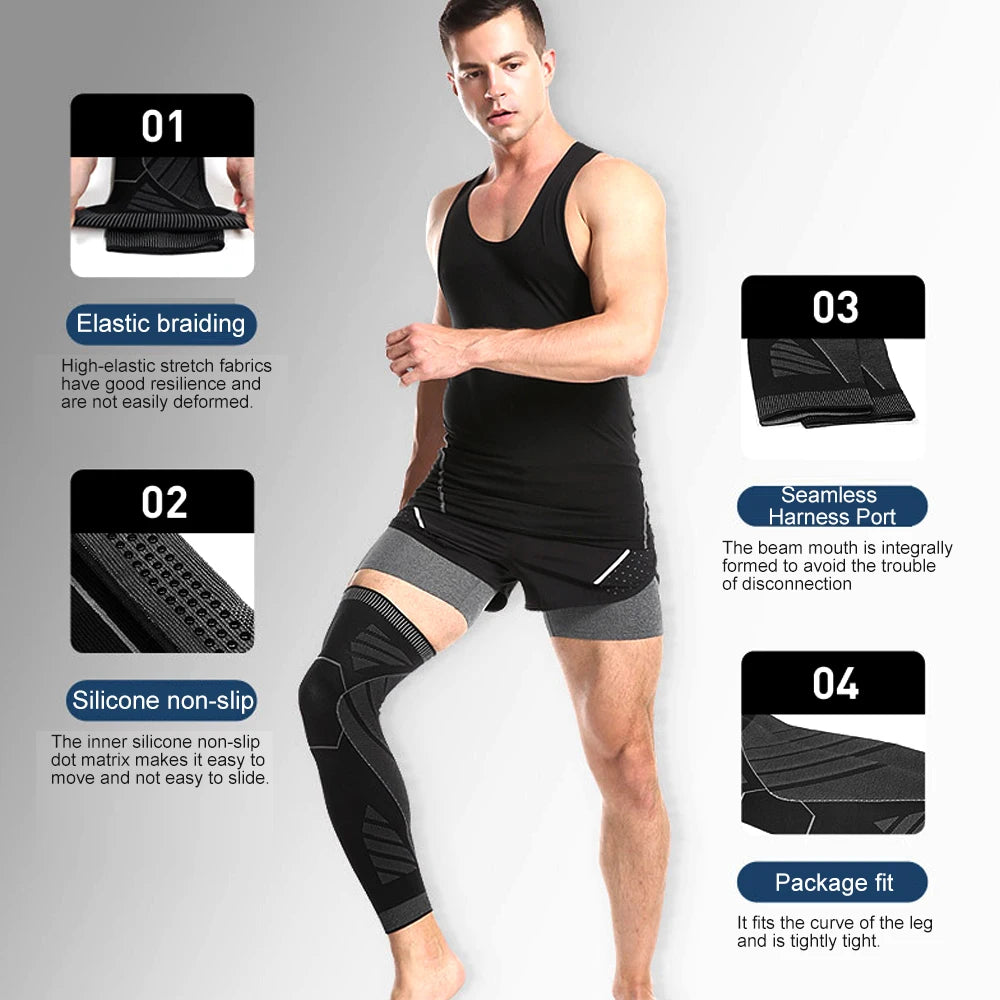 BraceTop Long Leg Compression Sleeves,Full Leg Sleeve Long Knee Brace Knee Support Protect Basketball,Football, Knee Pain Relief
