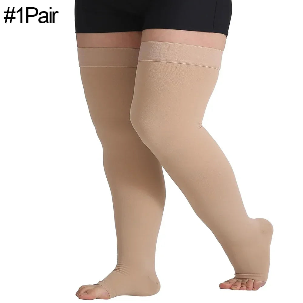 1Pair Thigh High 20-32 mmHg Compression Stocking Toeless Compression Socks for women & men circulation with Silicone Dot Band