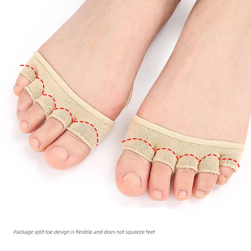 2Pcs=1Pair Five Finger Socks Pad Toe Separator Foot Care Half Bunion Sleeve Protector Hallux Valgus Forefoot Insoles For Women