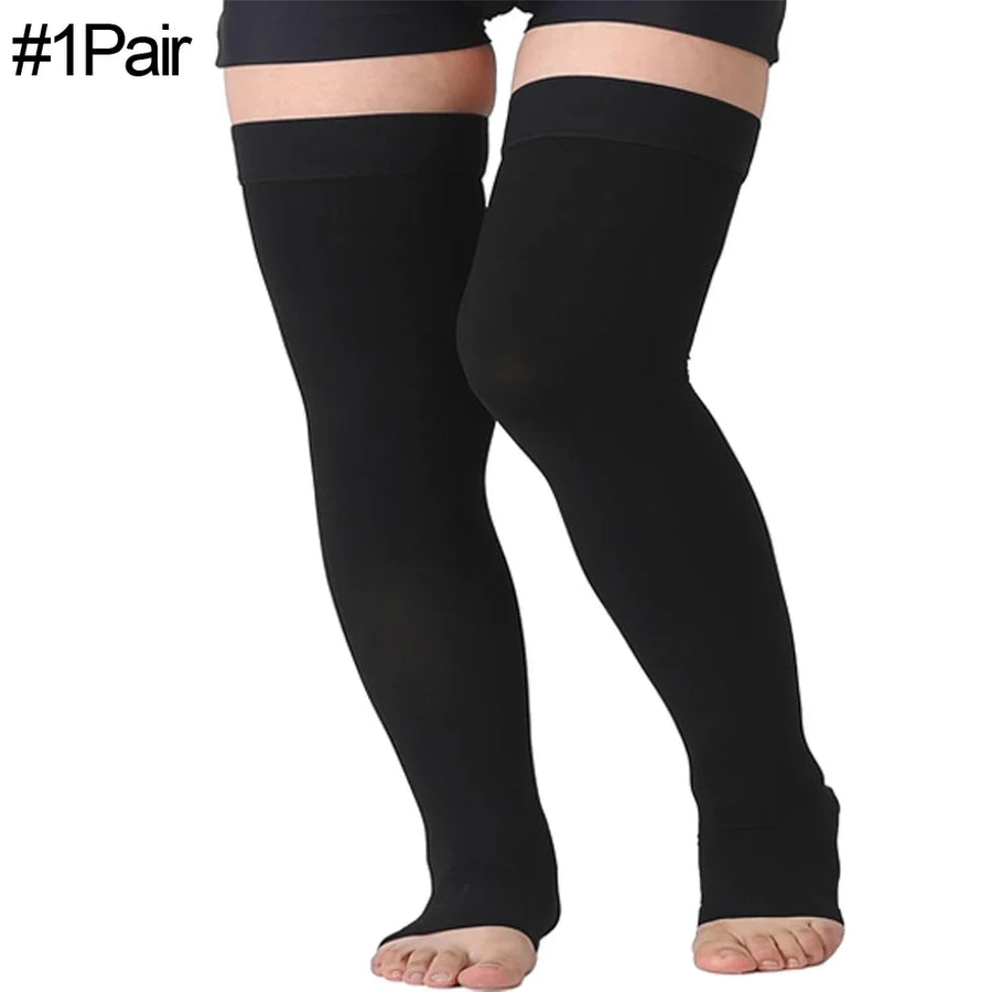 1Pair Thigh High Toeless Compression Stockings 20-32 mmHg