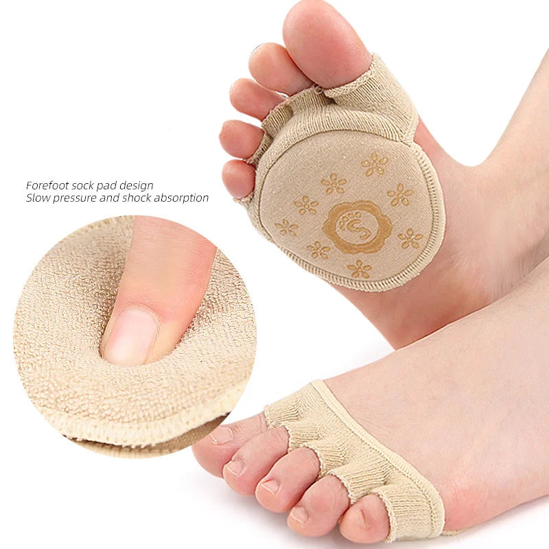 2Pcs=1Pair Five Finger Socks Pad Toe Separator Foot Care Half Bunion Sleeve Protector Hallux Valgus Forefoot Insoles For Women