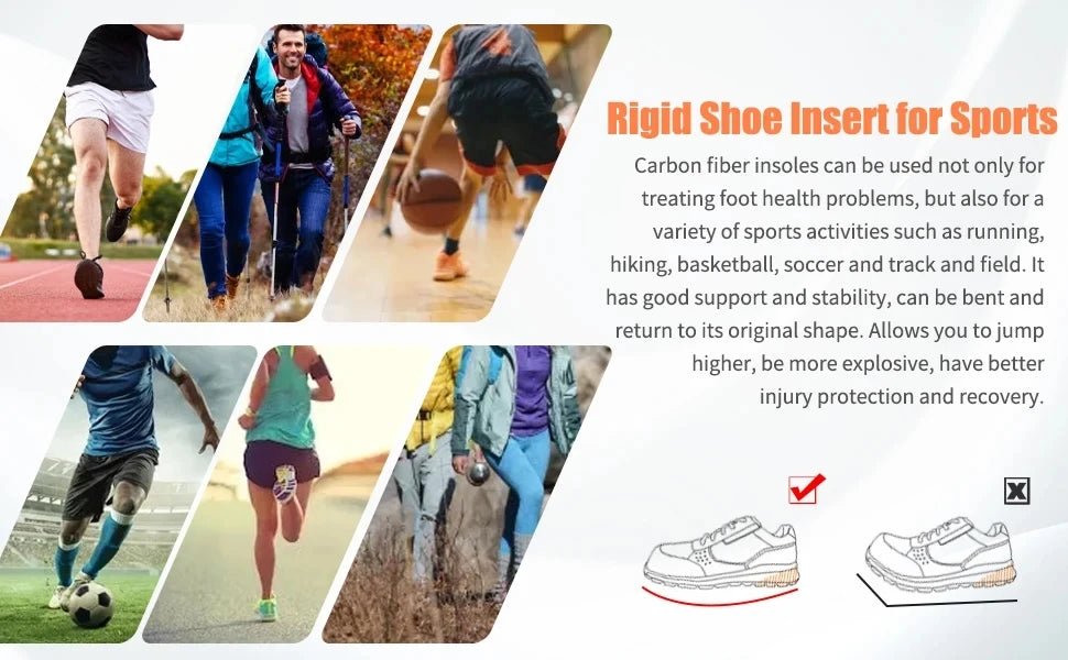 1 Pair 1.2mm Carbon Fiber Insole and Shock-absorbing Insole, Foot Fractures, Hallux Rigidus and Limitus, Rigid Shoe Insert
